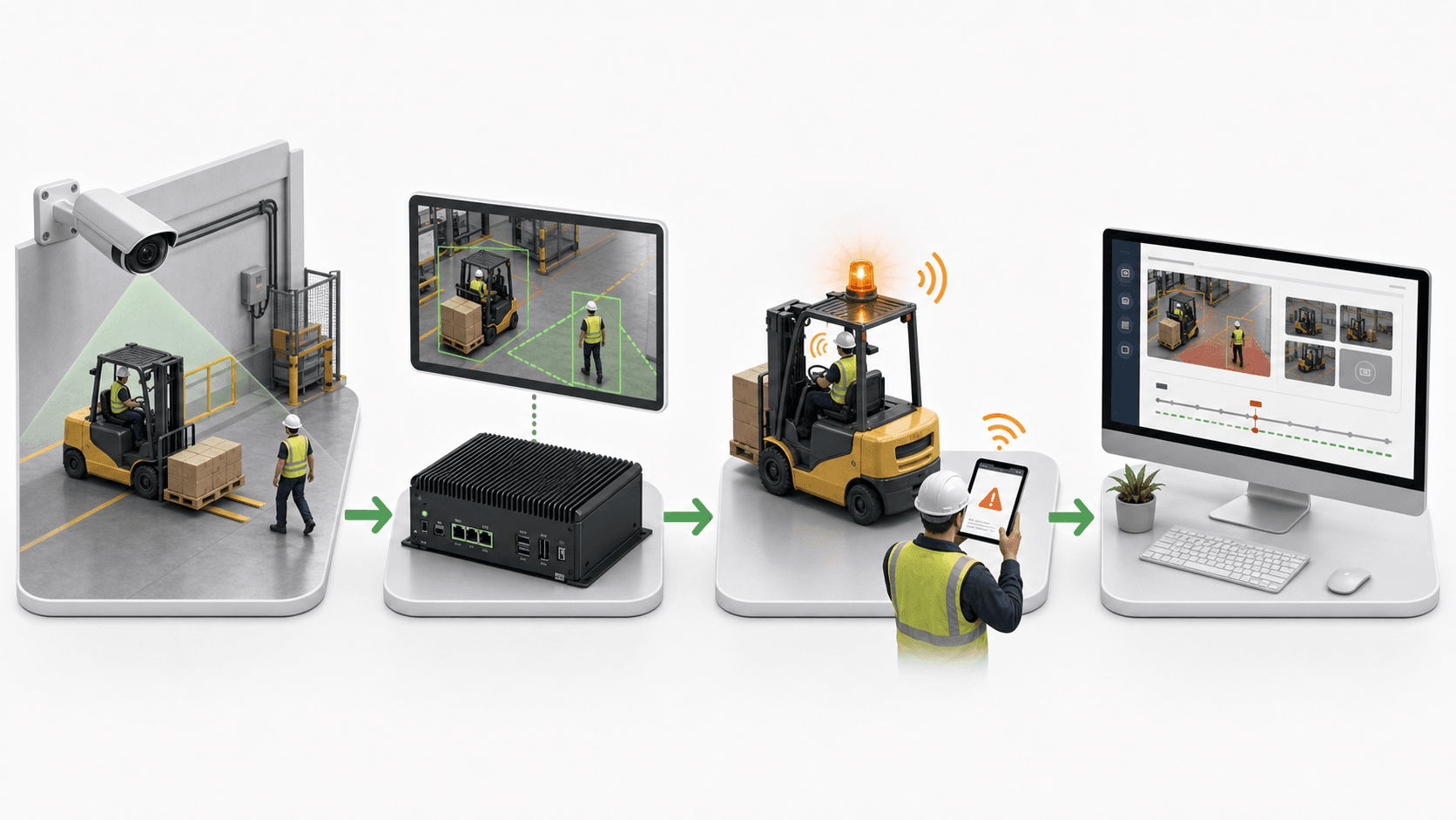 Original SentinelAI illustration showing detection, on-site analysis, alerts and review