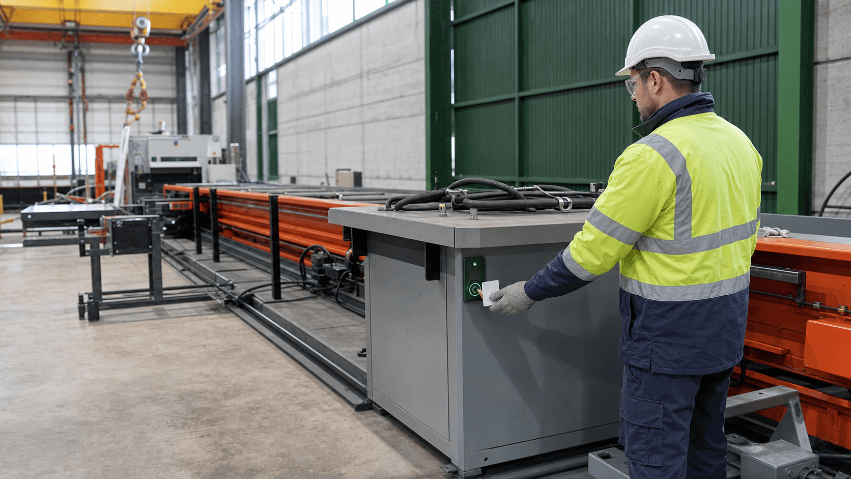 Authorized operator access terminal beside industrial machinery